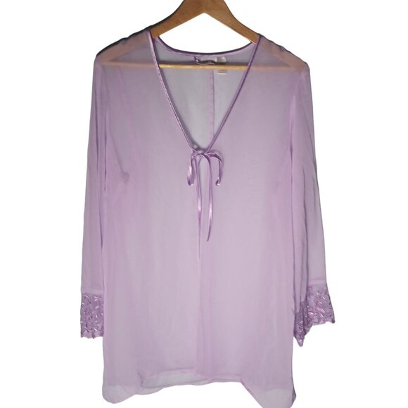 Fredericks Of Hollywood Cover-Up Women XLarge Purple Sheer Chiffon Lace Feminine - Picture 1 of 8